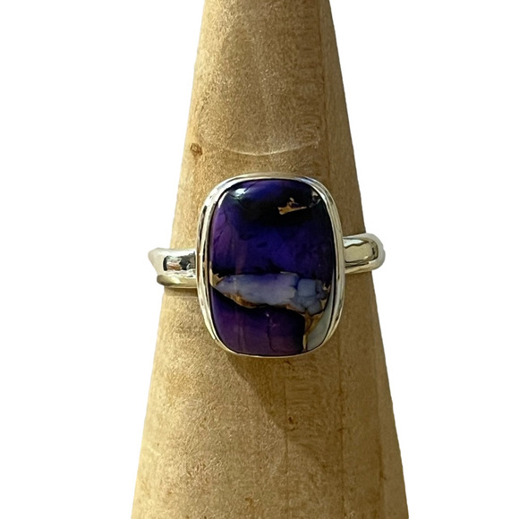 Hand Crafted Jewelry - SOLID 925 SILVER PURPLE DAHLIA COPPER SPINY TURQUOISE GEMSTONE RING SIZE 8.25